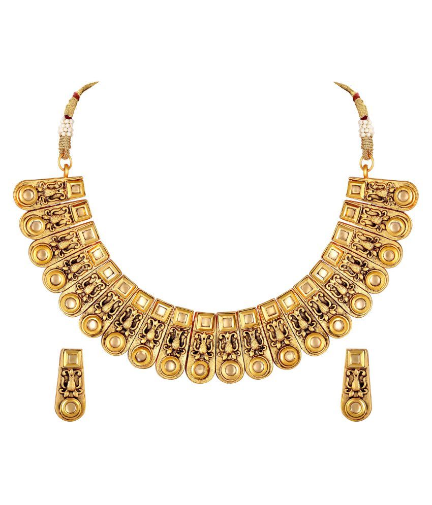     			Asmitta Jewellery Zinc Golden Choker Traditional Gold Plated Necklaces Set