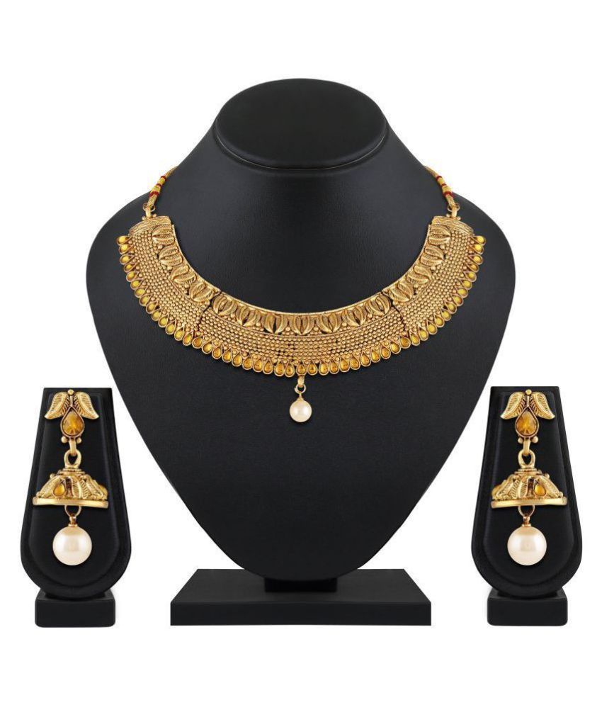     			Asmitta Jewellery Zinc Golden Choker Traditional Gold Plated Necklaces Set