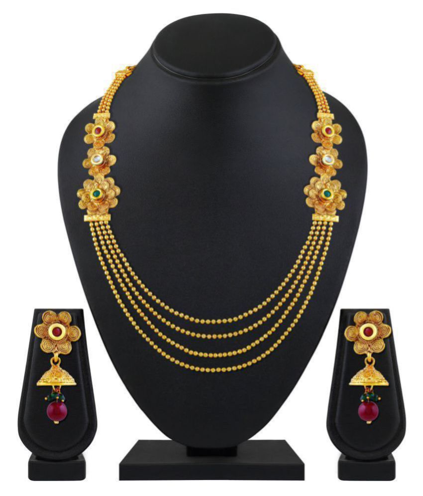     			Asmitta Jewellery Zinc Golden Rope Traditional Gold Plated Necklaces Set