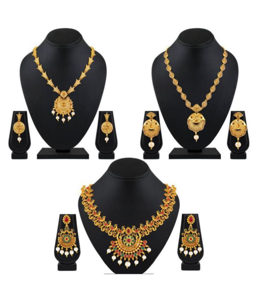 Asmitta Jewellery Zinc Multi Color Choker Traditional Gold Plated