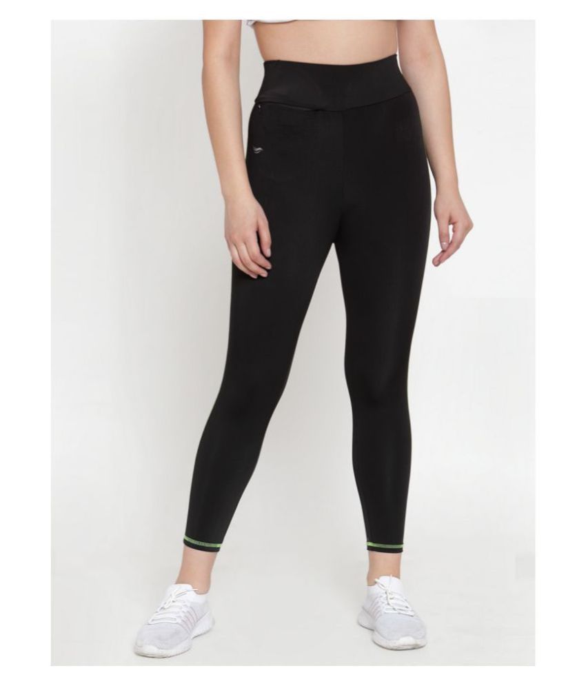 Cukoo Black Yoga Pants With Green Stripe for Women