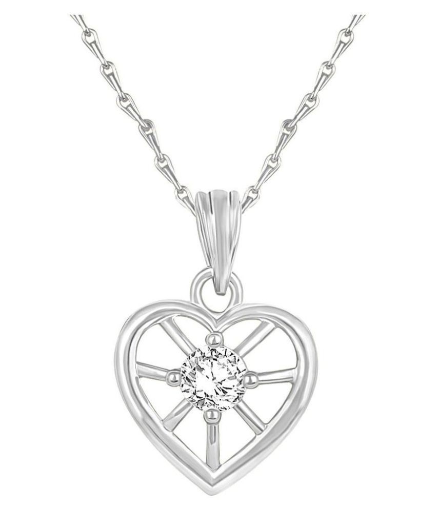     			Asmitta Beautiful Heart Shape Silver Plated CZ Stone Pendant with Chain For Women