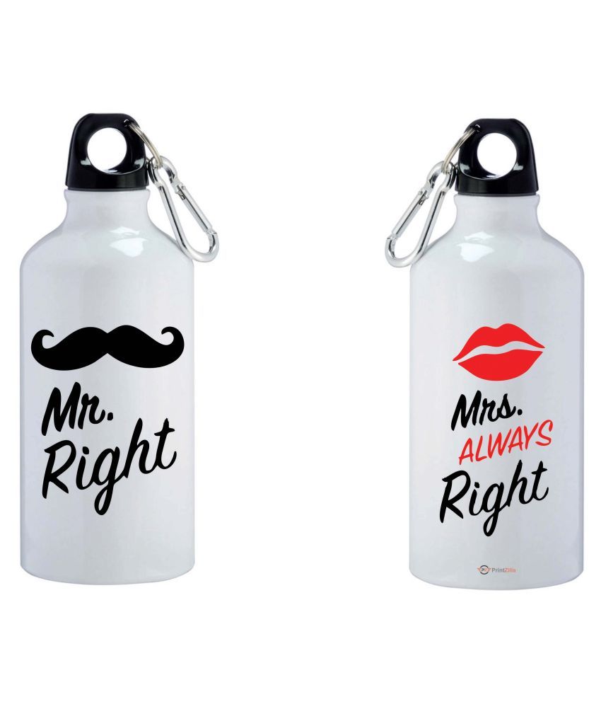 printzilla-mr-mrs-combo-white-600-ml-aluminum-water-bottle-set-of-1