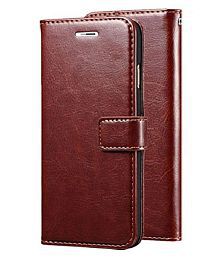 Samsung Galaxy A6 Plus Flip Cover by Kosher Traders - Brown Original Vintage Look Leather Wallet Case