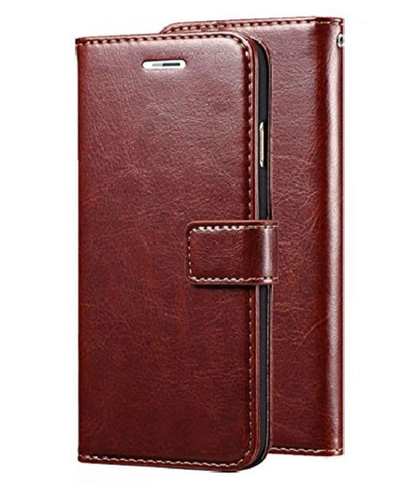     			OPPO A5s Flip Cover by Kosher Traders - Brown Original Vintage Look Leather Wallet Case