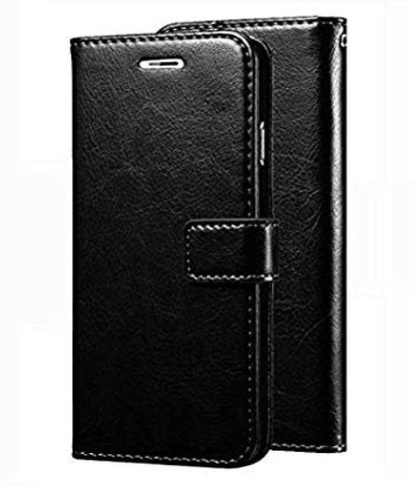    			Oppo A3s Flip Cover by Kosher Traders - Black Original Vintage Look Leather Wallet Case