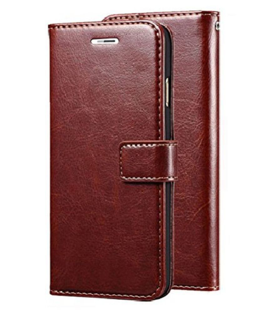     			Oppo A3s Flip Cover by Kosher Traders - Brown Original Vintage Look Leather Wallet Case