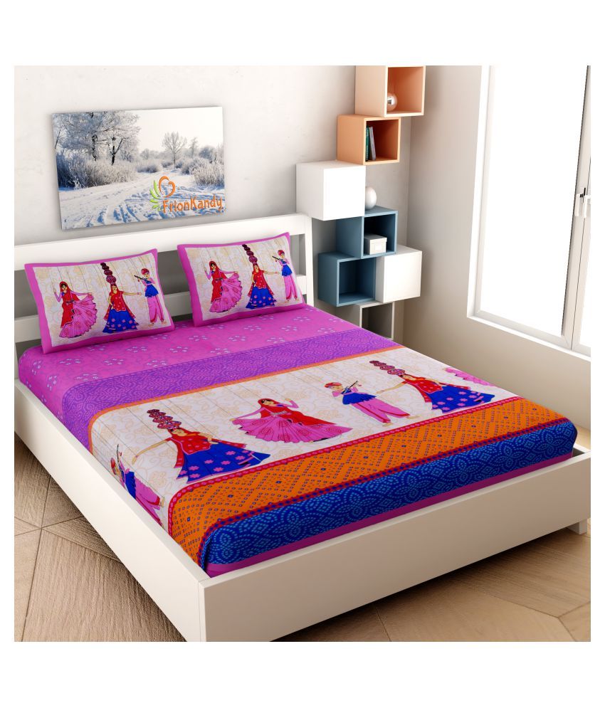     			Frionkandy Cotton Double Bedsheet with 2 Pillow Covers