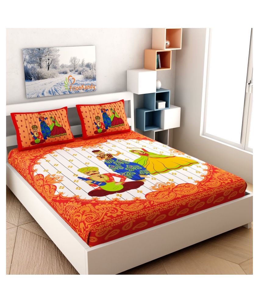     			FrionKandy Living Cotton Double Bedsheet with 2 Pillow Covers