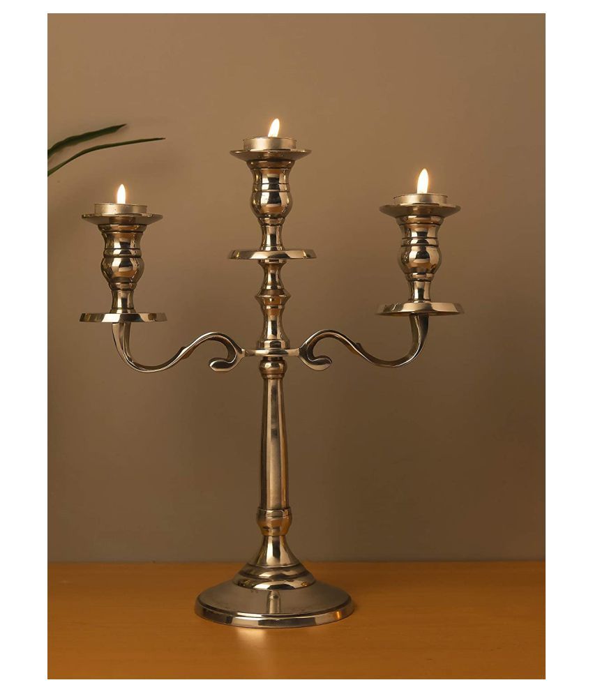 Good Will Crafts Silver Floor Aluminium Pillar Candle Holder Pack of