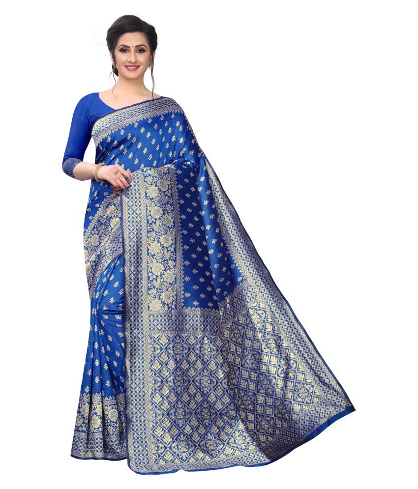     			ofline selection Blue Jacquard Saree