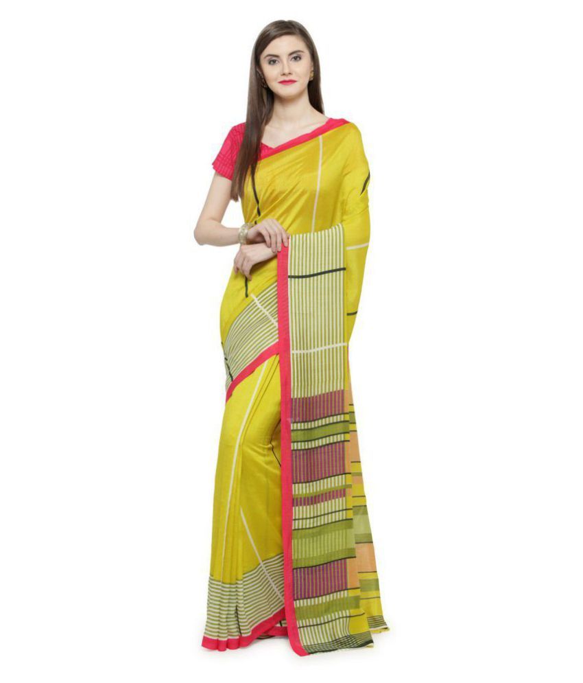     			Shaily Retails Yellow Cotton Silk Saree