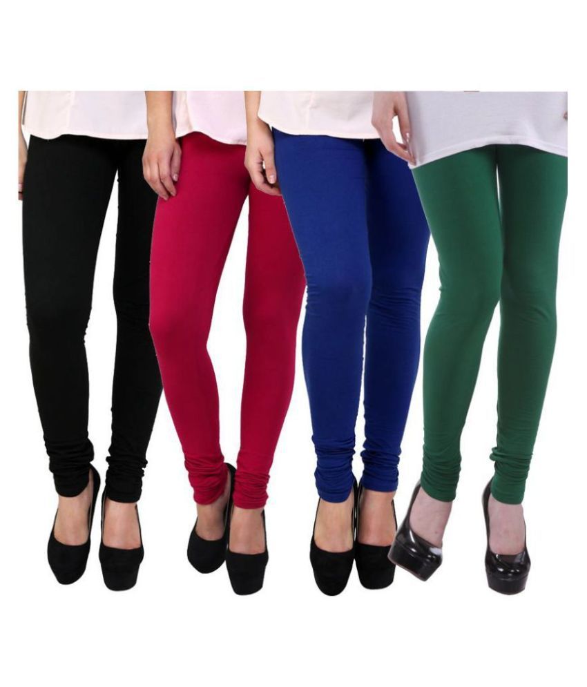     			FnMe Cotton Lycra Black, Blue, Red & Greeen Pack of 4 Leggings