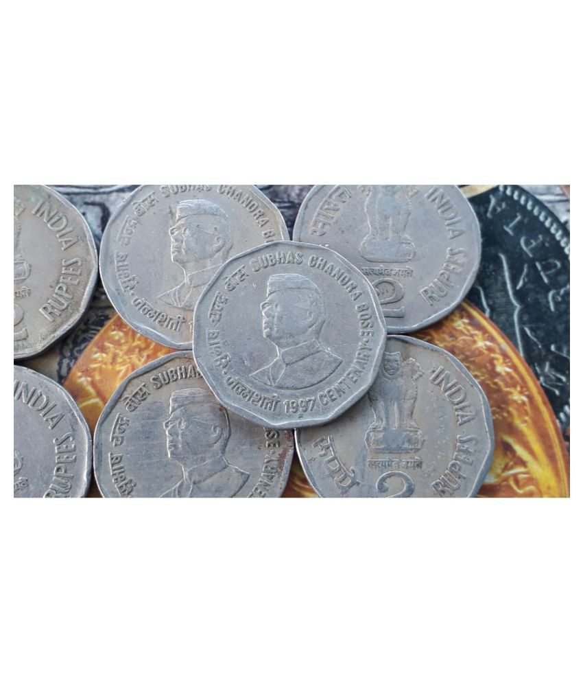     			10 Pieces LOT - 2 Rs 1997 Circulating commemorative : Birth centenary of Subhas Chandra Bose Copper-nickel • 6.0 g • ⌀ 25.9 mm * CIRCULATED Condition * - India