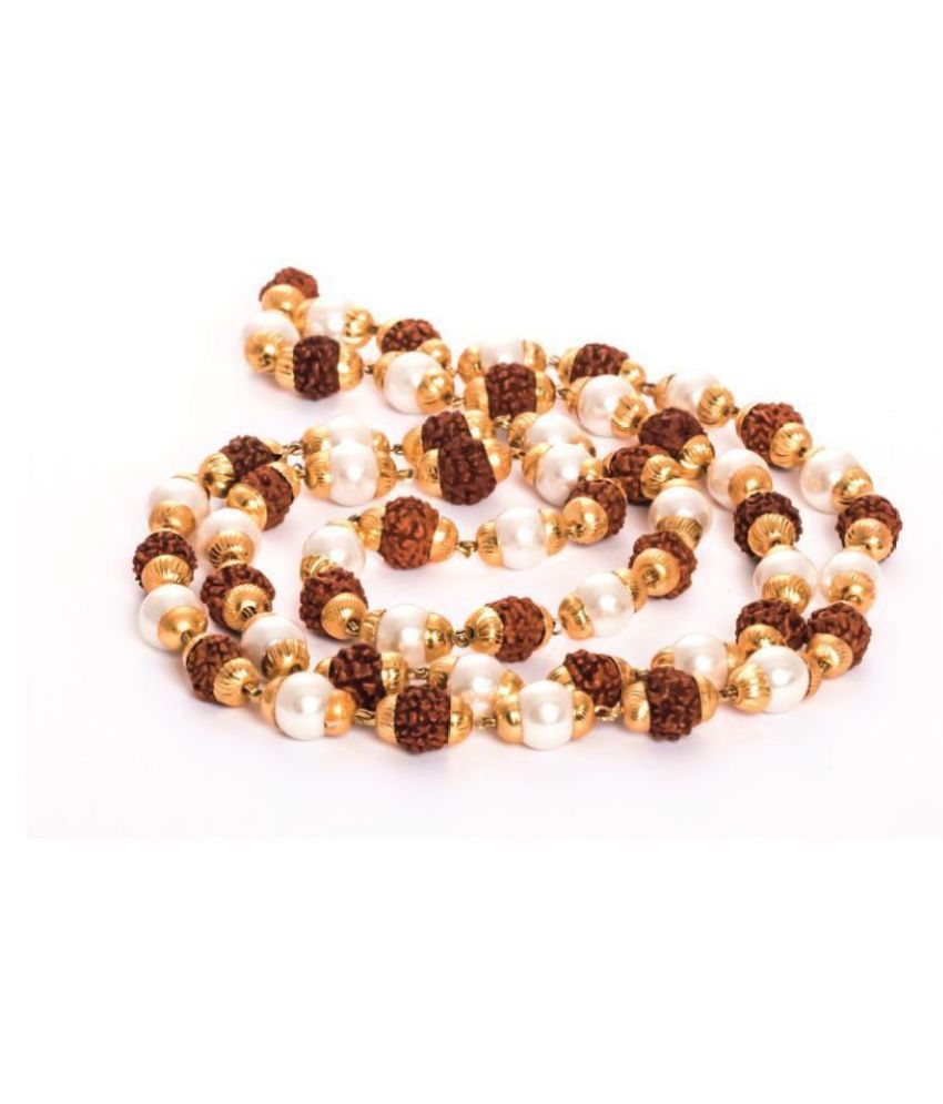     			Arkam Yellow Metal Capped Rudraksha and Pearl Mala/ 100% Natural Rudraksha and Pearl Mala with Yellow Metal Capping/ Original Rudraksha and Pearl mala set in Yellow Metal (Size: 8mm, Beads: 54+1, Length: 30 inches)