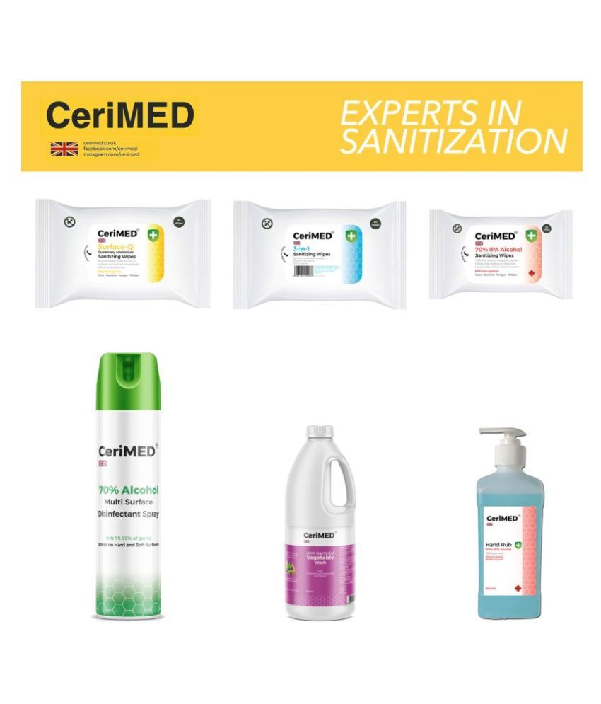 CERIMED 3 in 1 Sanitizing Wipes For Hands, Face & Surfaces Wet