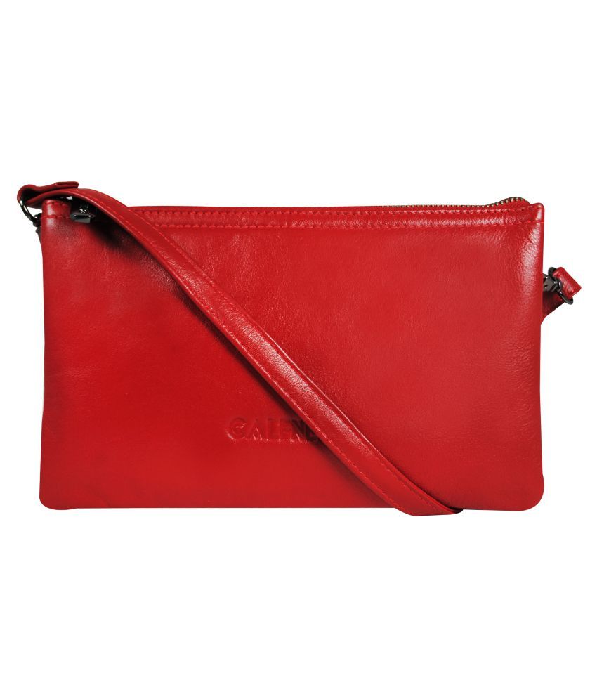     			Calfnero Red Pure Leather Sling Bag