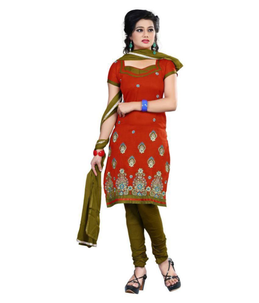 JHEENU Red Cotton Dress Material Buy JHEENU Red Cotton Dress Material