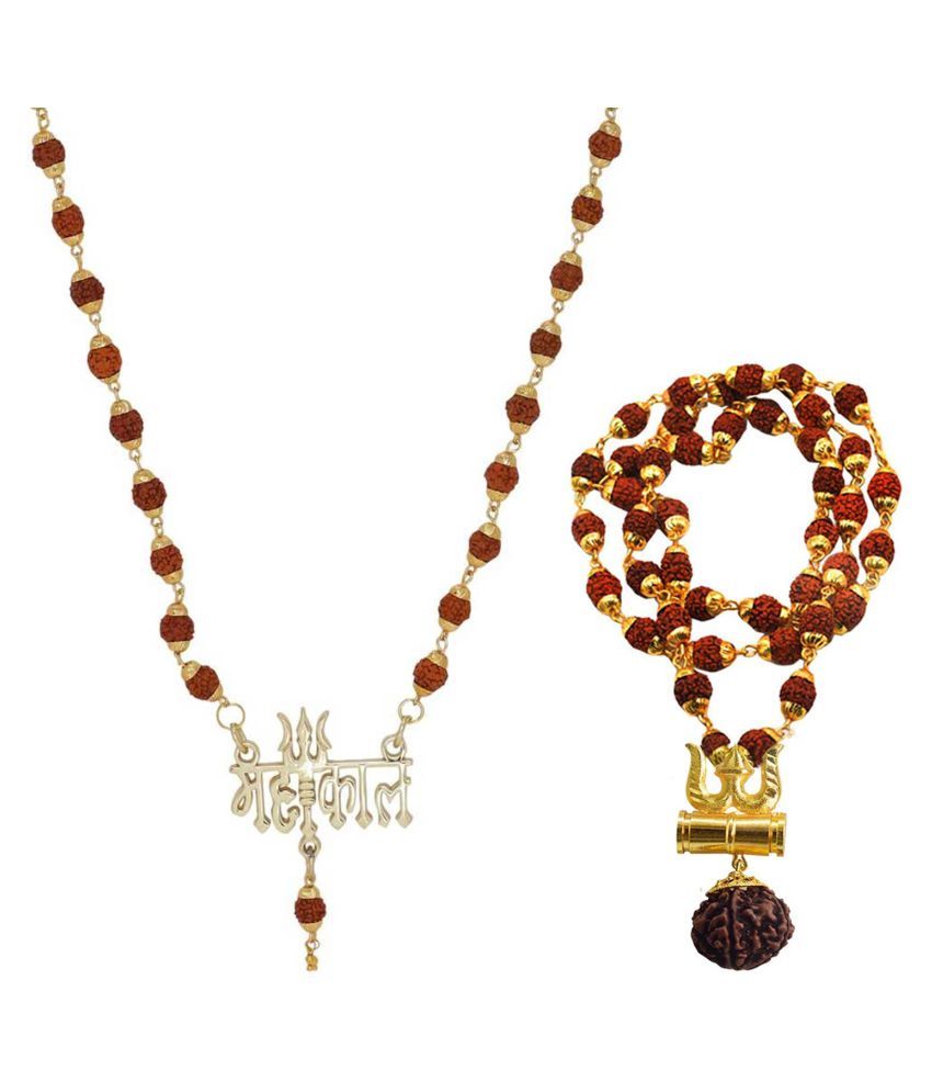 VellaFashion Goldplated Mahakal Hindi Letter Pendant With Rudra Chain