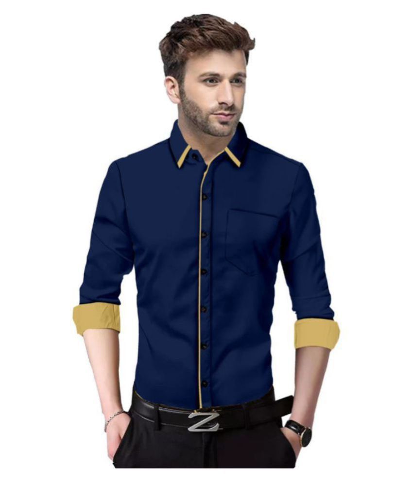 P&V CREATIONS - Blue Cotton Blend Slim Fit Men's Casual Shirt (Pack of 1)