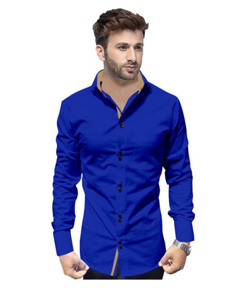     			P&V - Blue Cotton Blend Regular Fit Men's Casual Shirt (Pack of 1)