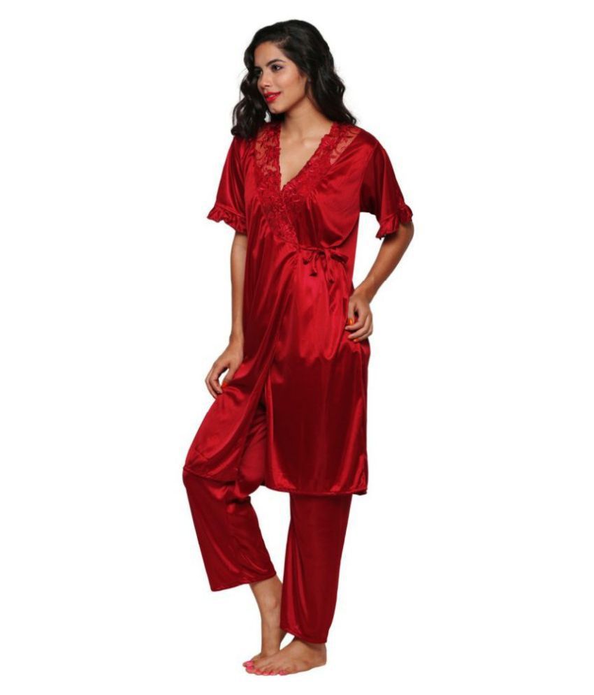 Buy Boosah Satin Nightsuit Sets - Red Online at Best Prices in India ...