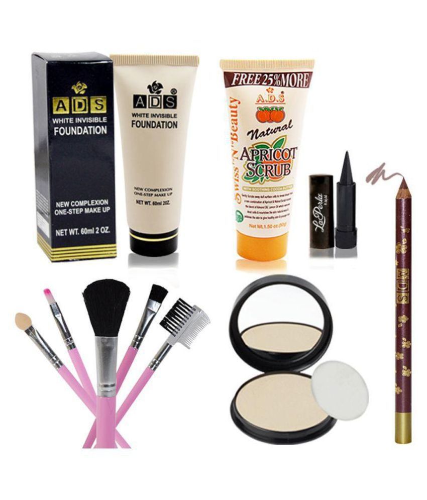 Adbeni Compact,Lipliner,Scrub,Foundation,Brush,Kajal Pack of 6 Premium Combo Makeup Sets Makeup Kit Pack of 10 100