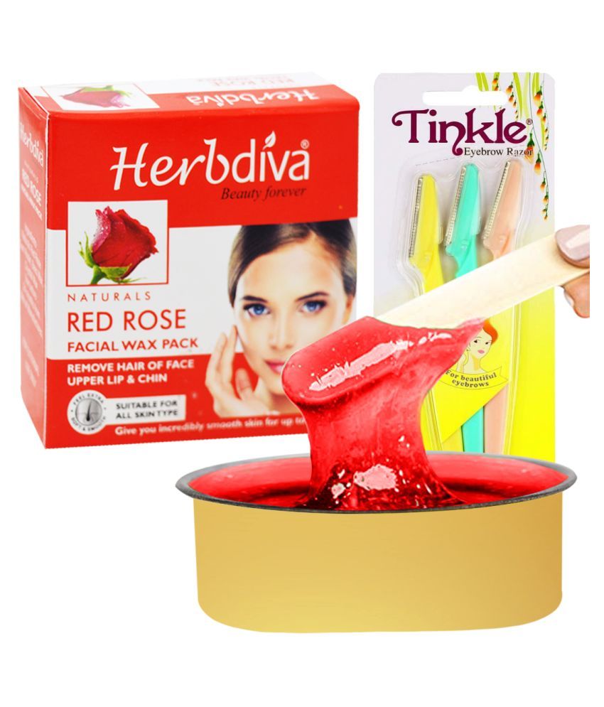 Herbdiva Katori Facial Wax Red Rose 80g With Eyebrow Razer,(101RZR
