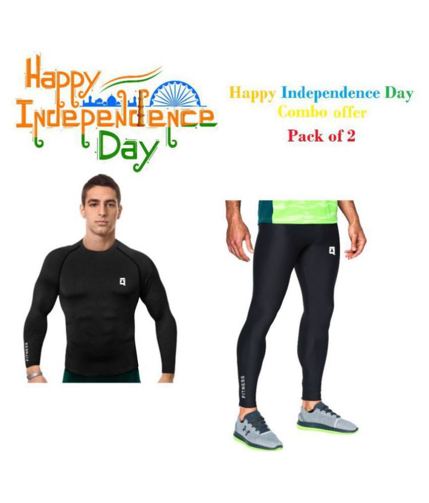     			Quada Pack of 2 Independence Day Combo Offer  ! 100% Polyester Fitness Men Tight, Compression T-Shirt,Gym,Cycling,Yoga, Jogging