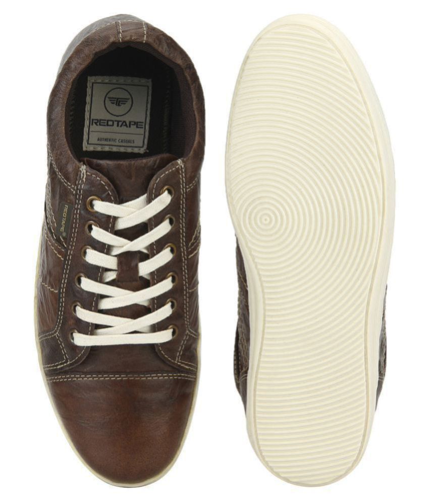 red tape brown leather sneakers