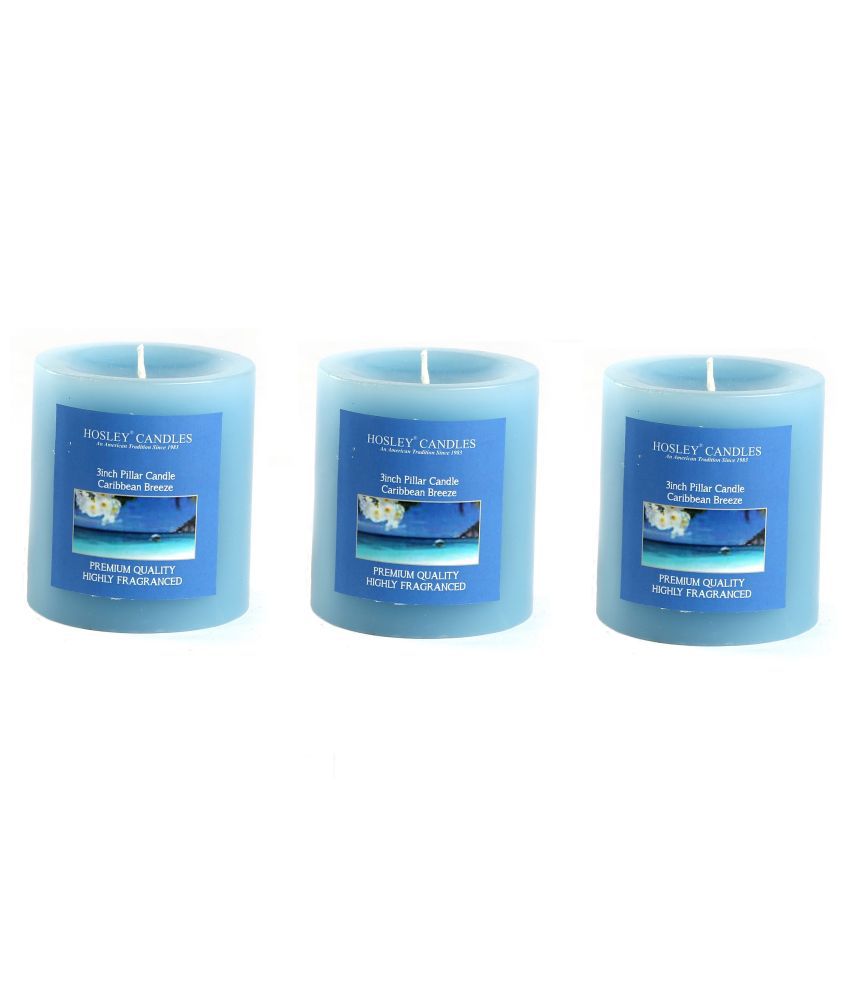     			Hosley Blue Pillar Candle - Pack of 3