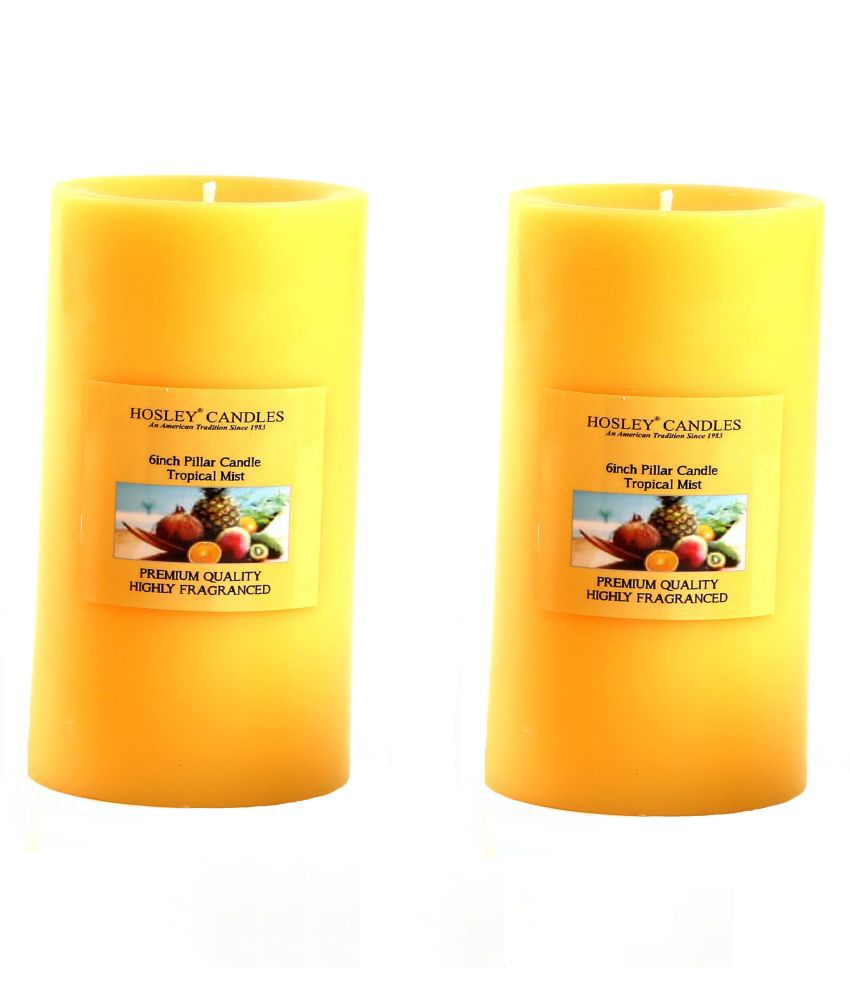     			Hosley Yellow Pillar Candle - Pack of 2
