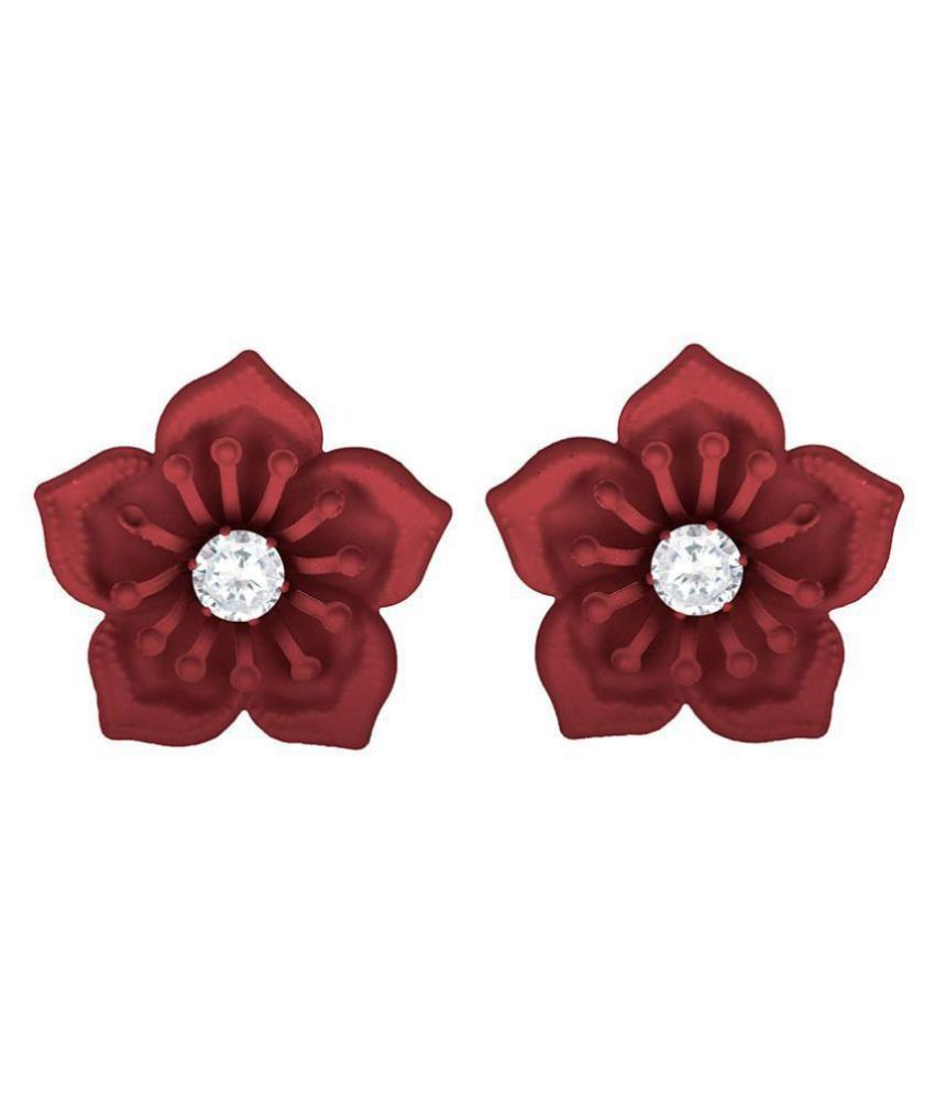     			JFL - Stylish Fancy Floral Solitaire Cz American Diamond Matt Rubber Coated Party Wear Big Stud Earrings for Women & Girls under 500