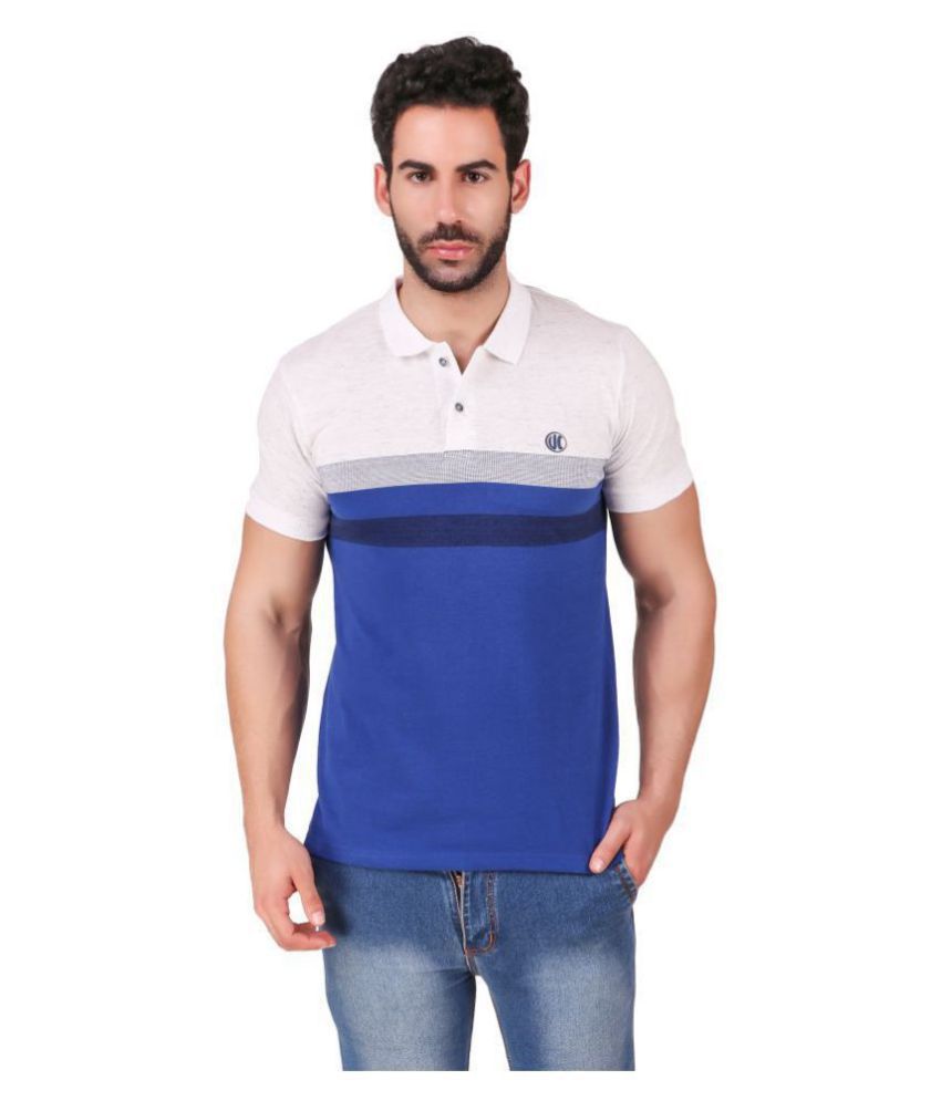     			URBAN COP Cotton Blue Color Block Polo T Shirt