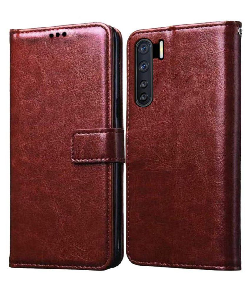     			OPPO F15 Flip Cover by NBOX - Brown Viewing Stand and pocket