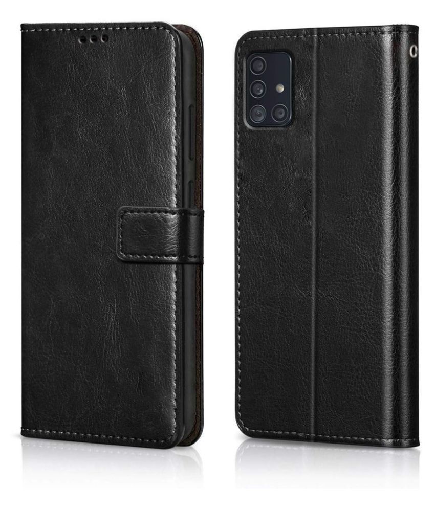     			Samsung Galaxy A71 Flip Cover by NBOX - Black Viewing Stand and pocket