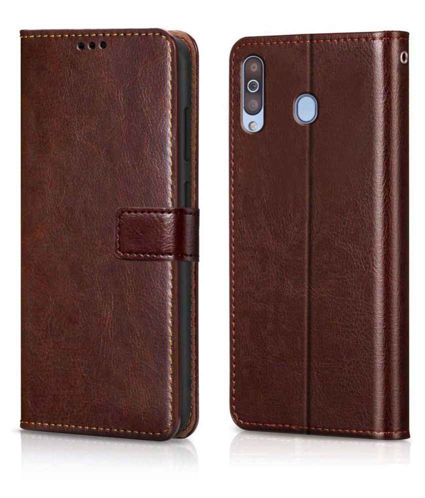     			Samsung Galaxy M30 Flip Cover by NBOX - Brown Viewing Stand and pocket