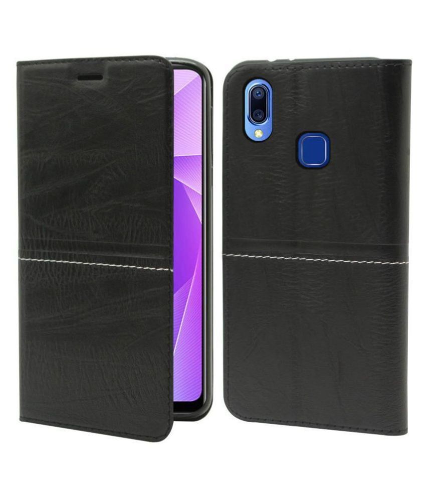 Vivo Y15 2019 Flip Cover by NBOX Black Viewing Stand and pocket