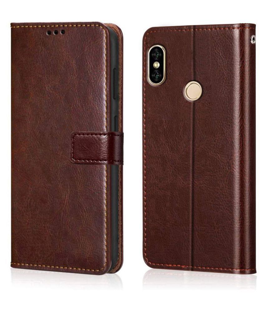     			Xiaomi Redmi Note 7 Flip Cover by NBOX - Brown Viewing Stand and pocket