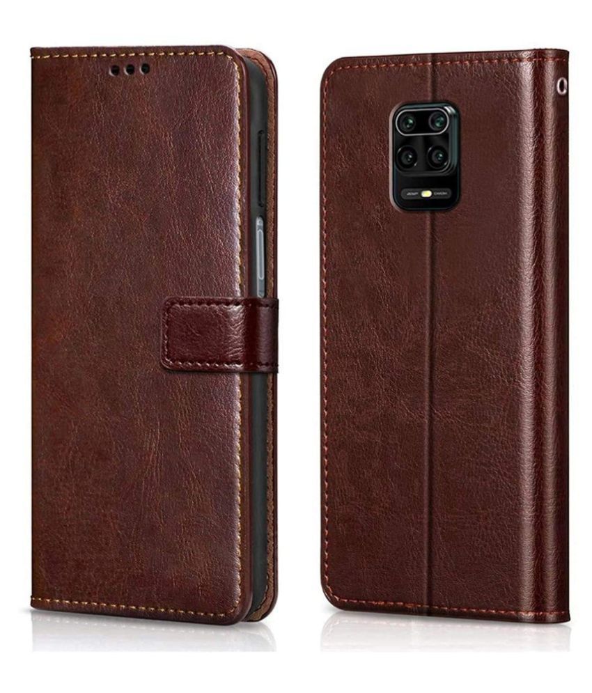     			Xiaomi Redmi Note 9 Pro Max Flip Cover by NBOX - Brown Viewing Stand and pocket