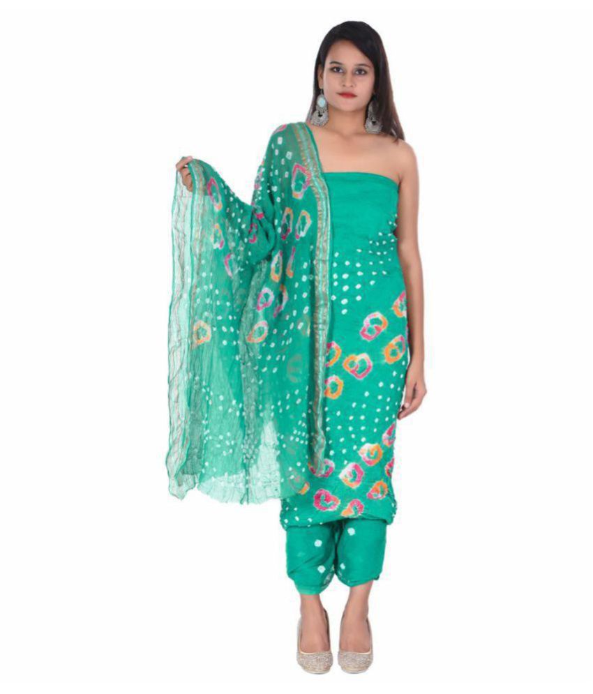     			Apratim Green Cotton Dress Material