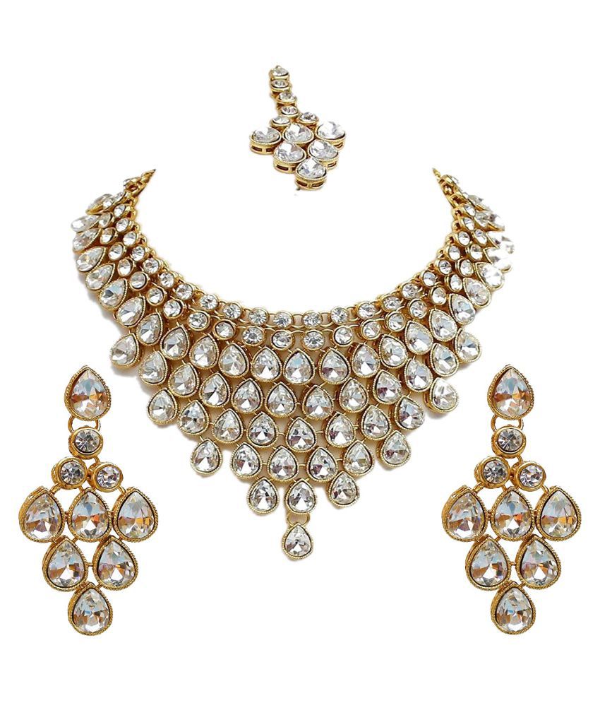 N R Jewellers Alloy Off White Choker Traditional Gold Plated Necklaces ...