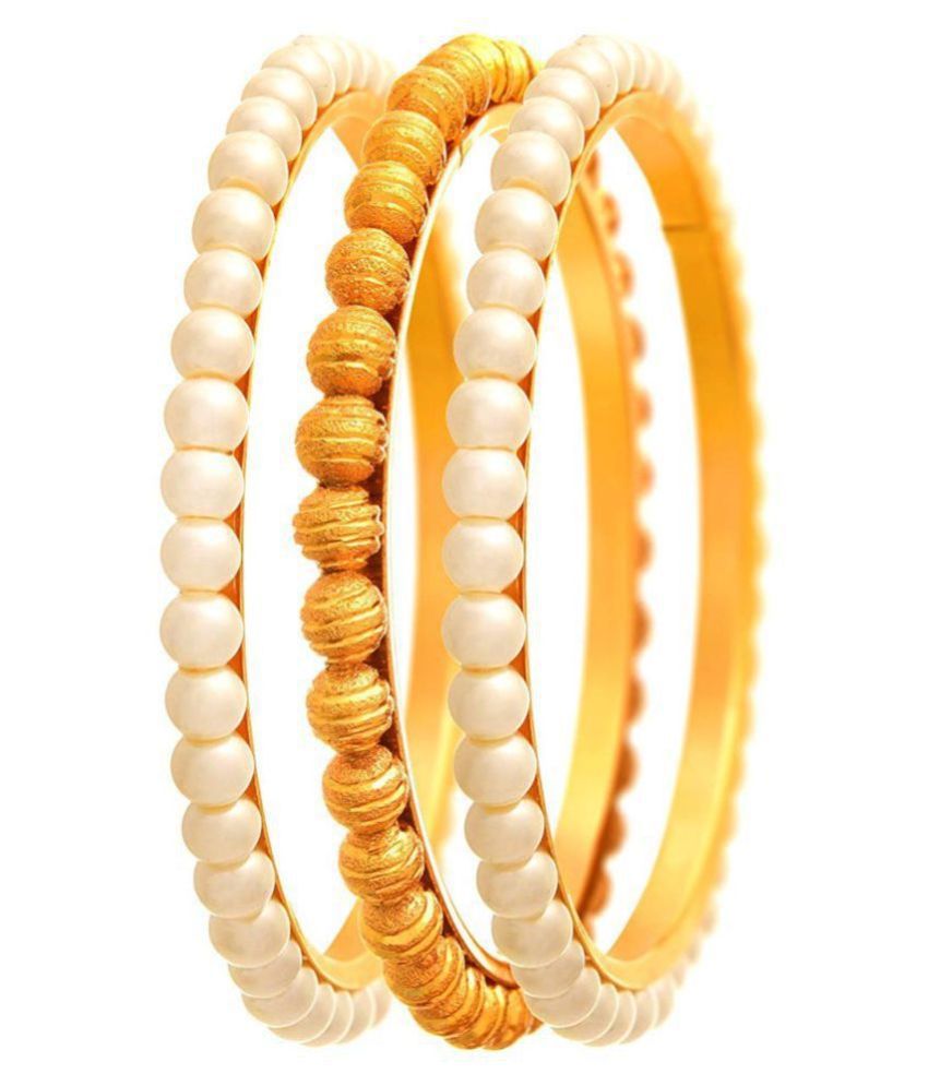     			JFL - Traditional Ethnic One Gram Gold Plated Bead & Pearl Designer Bangle Set for Women