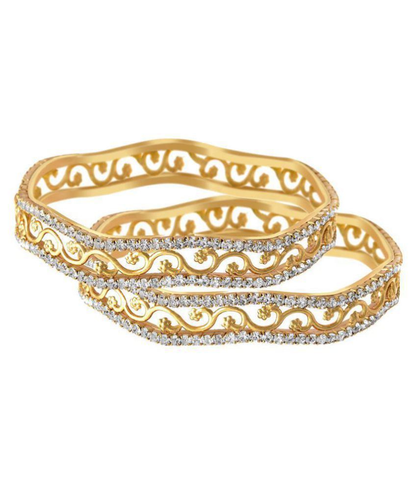     			JFL - Traditional Ethnic One Gram Gold Plated Austrian Diamond Designer Bangles for Women.