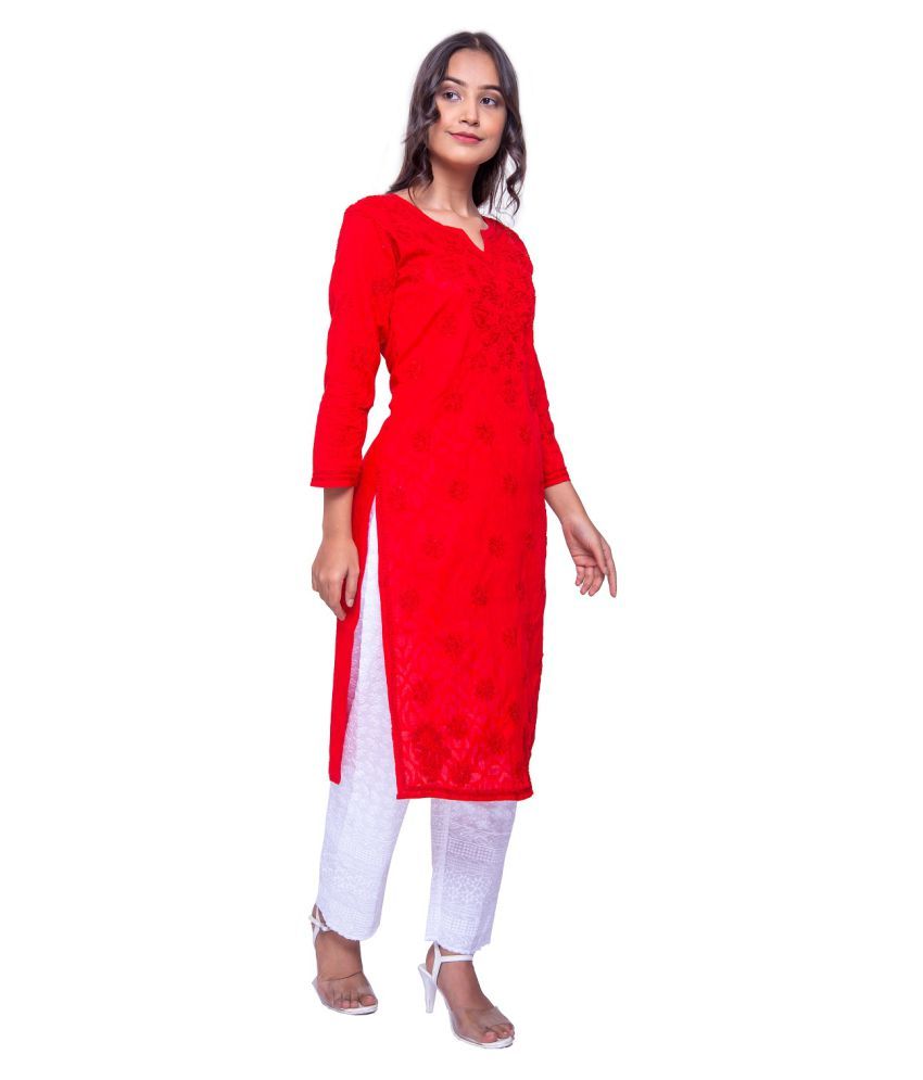 red lakhnavi kurti