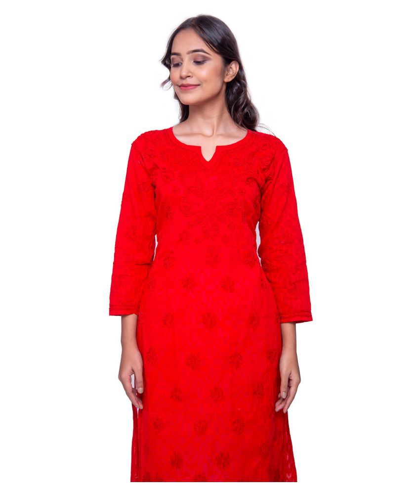red lakhnavi kurti
