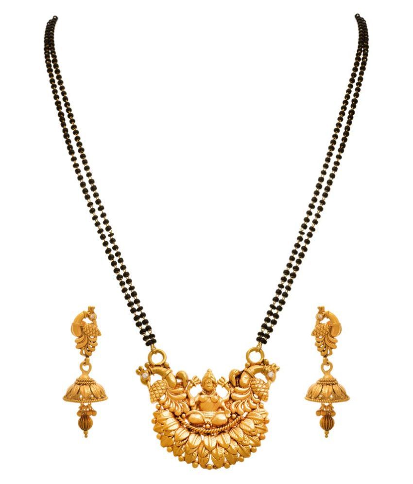    			Gold Plated Mahalaxmi Sitting on Lotus with Peacock Mangalsutra for Women
