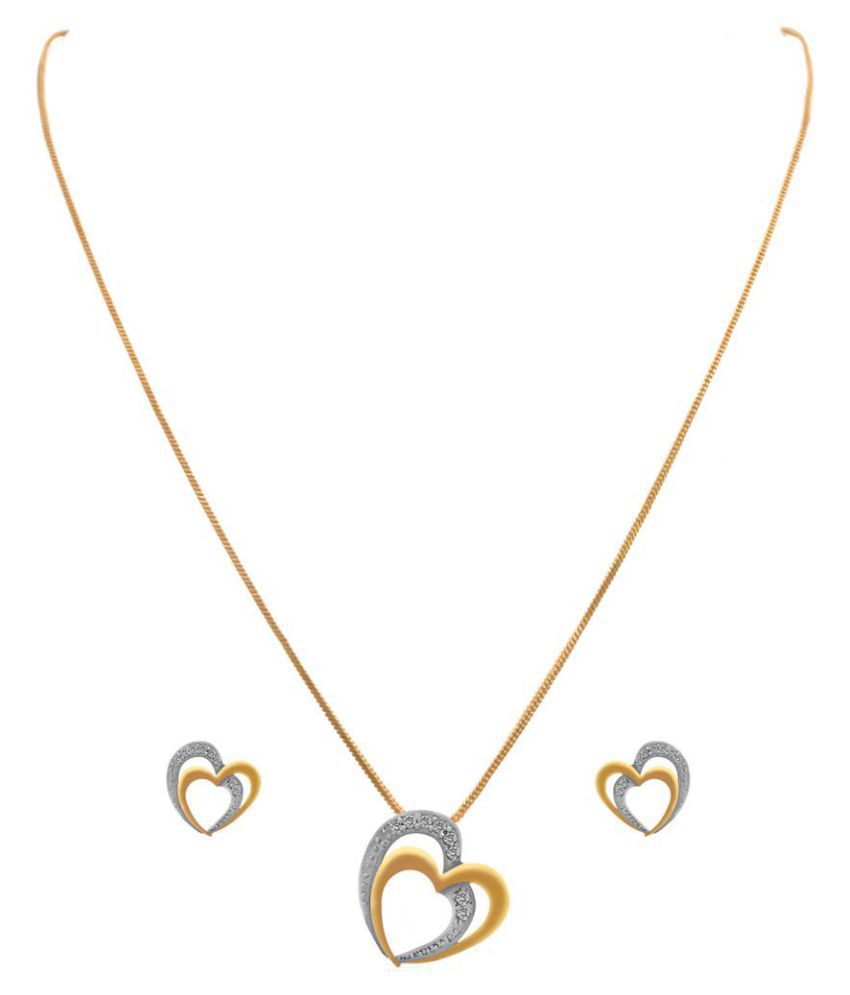     			JFL- Fusion Ethnic One Gram Gold Plated Cz American Diamond Double Heart Designer Pendant Set for Womens