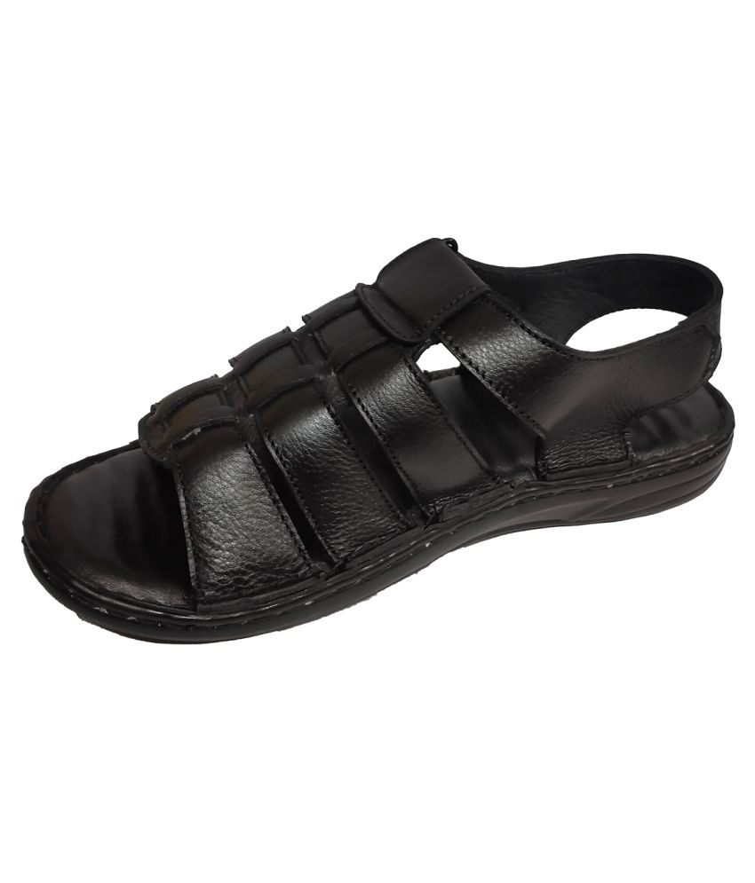 RAGE GAZE Black Leather Sandals - Buy RAGE GAZE Black Leather Sandals ...