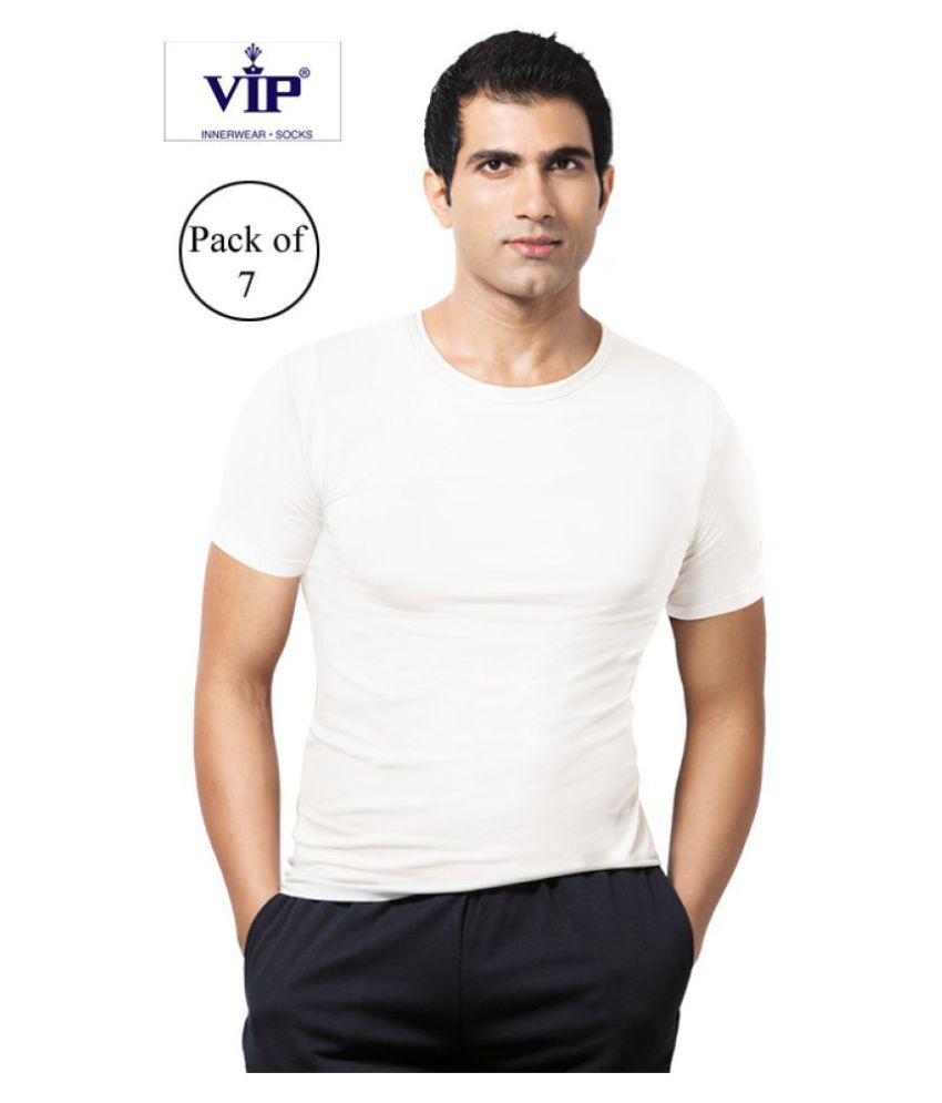     			VIP White Half Sleeve Vests Pack of 7